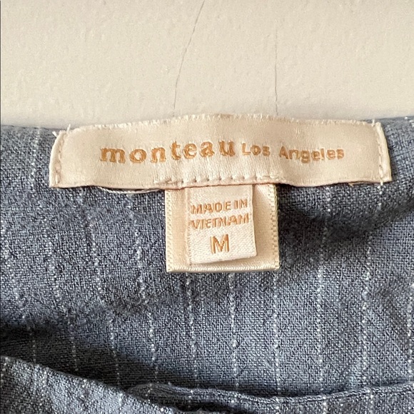 Striped Light Blue Button-Front Mini Dress - Picture 2 of 3